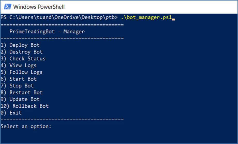 Bot Manager PowerShell Screenshot